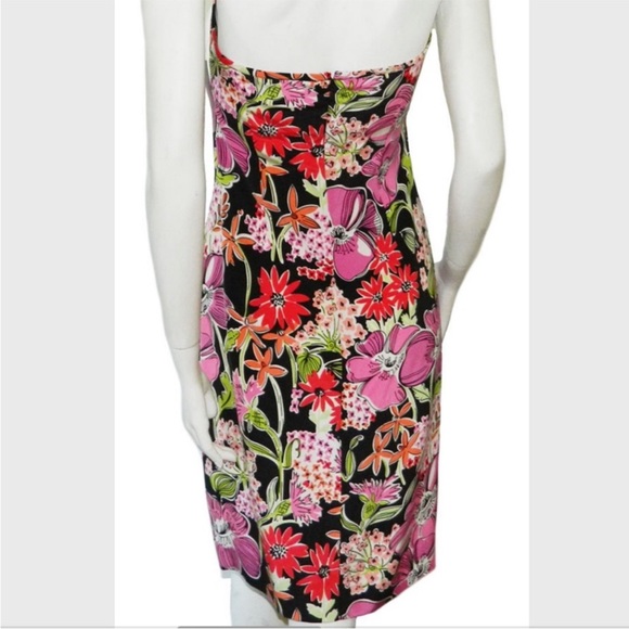 Lilly Pulitzer Silk Black Flower Market Print Halter Sun Dress Sz 8 Zip Up Mini - Picture 2 of 10